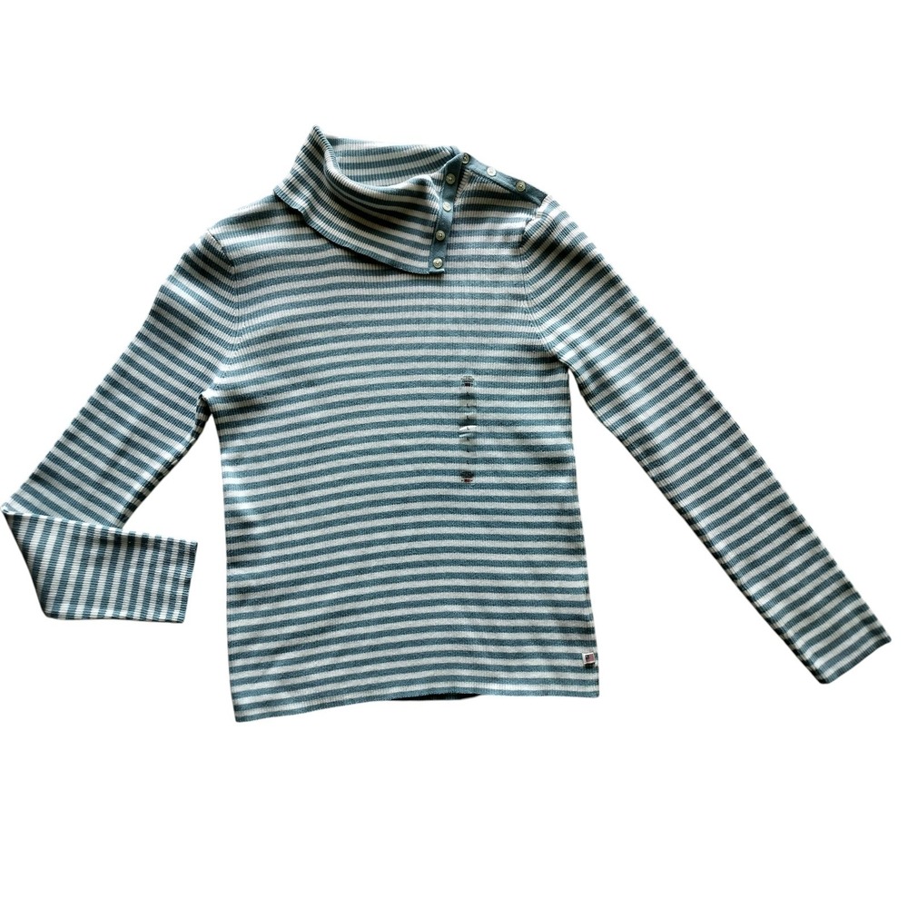 New Polo Ralph Lauren Women's Blue White Striped Turtleneck Sweater Top Size L